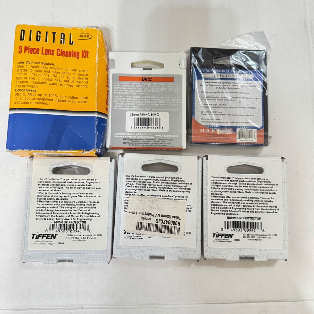 Tiffen Hoya Zeikos UV Lens Filter Lot 58mm 52mm and 3 Piece Lens Cleaning Kit
